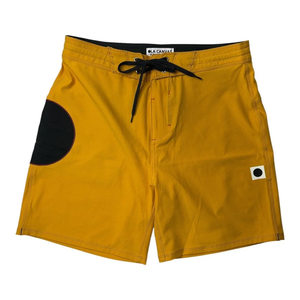 Ola Canvas Blackball Boardshorts Mustard Yellow Mens 28 Swim Trunks Costa Mesa
